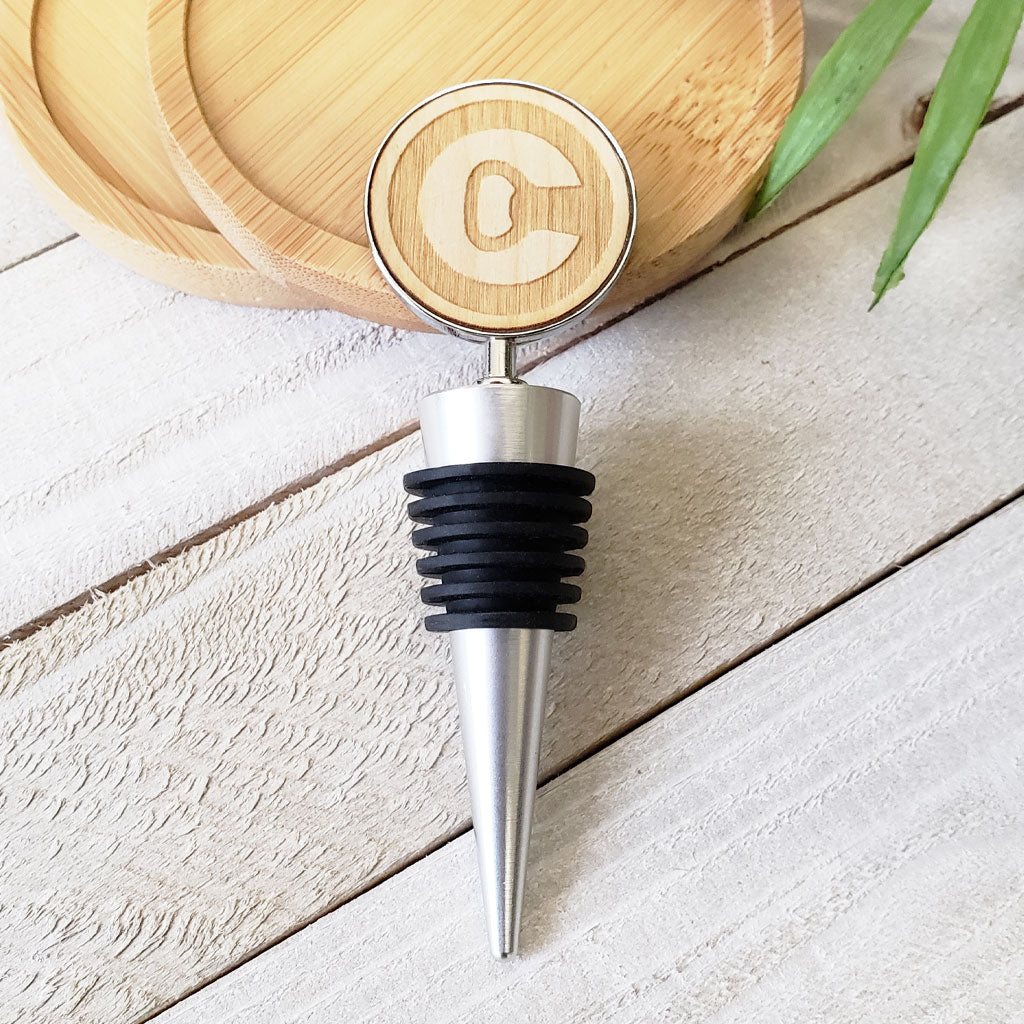 custom engraved wood wine stoppers silver